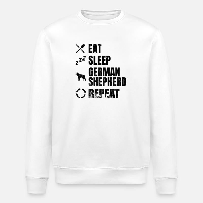 Eat Sleep German Shepherd Repeat - Stanley/Stella ROLLER Unisex Organic Sweatshirt - white
