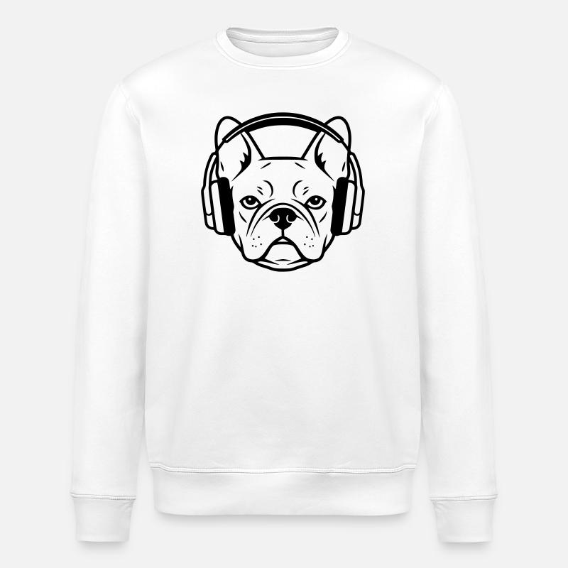 Frenchie Hund Kopfhörer Gamer - Stanley/Stella Unisex Bio-Sweatshirt ROLLER - Weiß