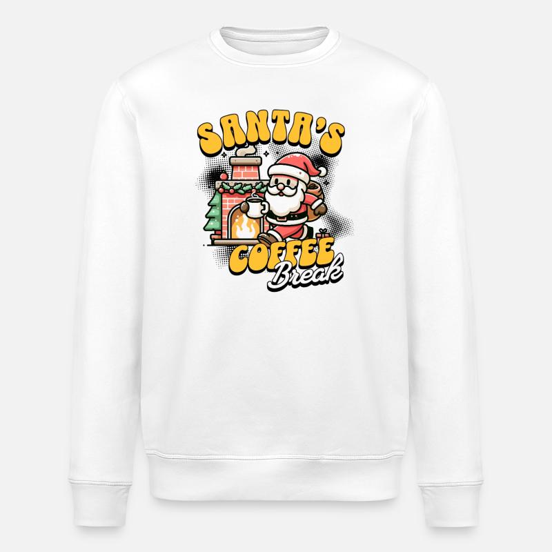 Santa's Coffee Break Funny Christmas Design - Stanley/Stella ROLLER Unisex Organic Sweatshirt - white