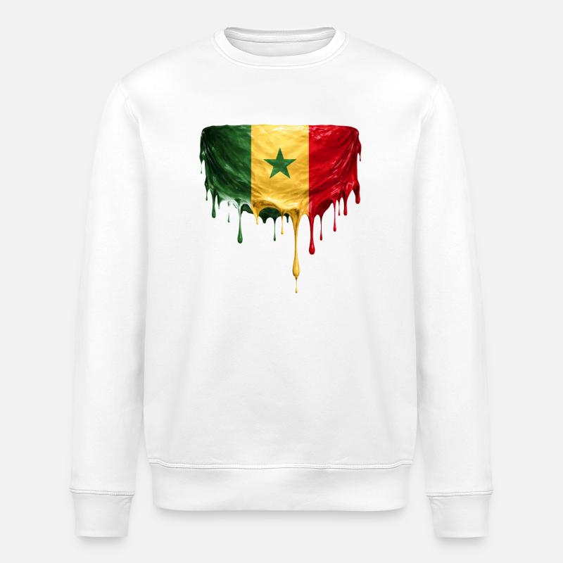 Senegal Flagge Tropfenkunst - Stanley/Stella Unisex Bio-Sweatshirt ROLLER - Weiß