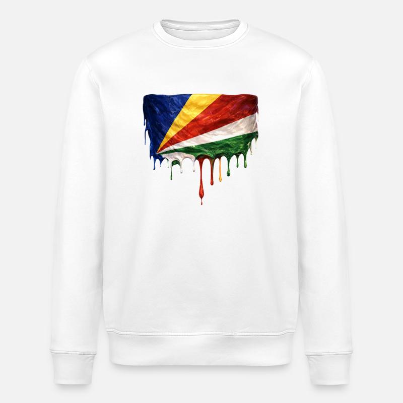 Seychelles Flagge Tropfenkunst - Stanley/Stella Unisex Bio-Sweatshirt ROLLER - Weiß