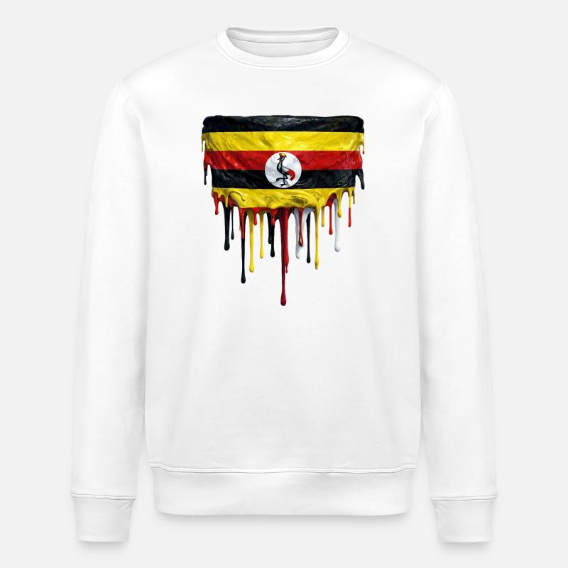 Uganda Flagge Tropfen Kunst - Stanley/Stella Unisex Bio-Sweatshirt ROLLER - Weiß