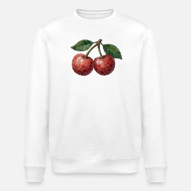 Cherry Mosaic - Artful Fruit Design - Stanley/Stella ROLLER Unisex Organic Sweatshirt - white