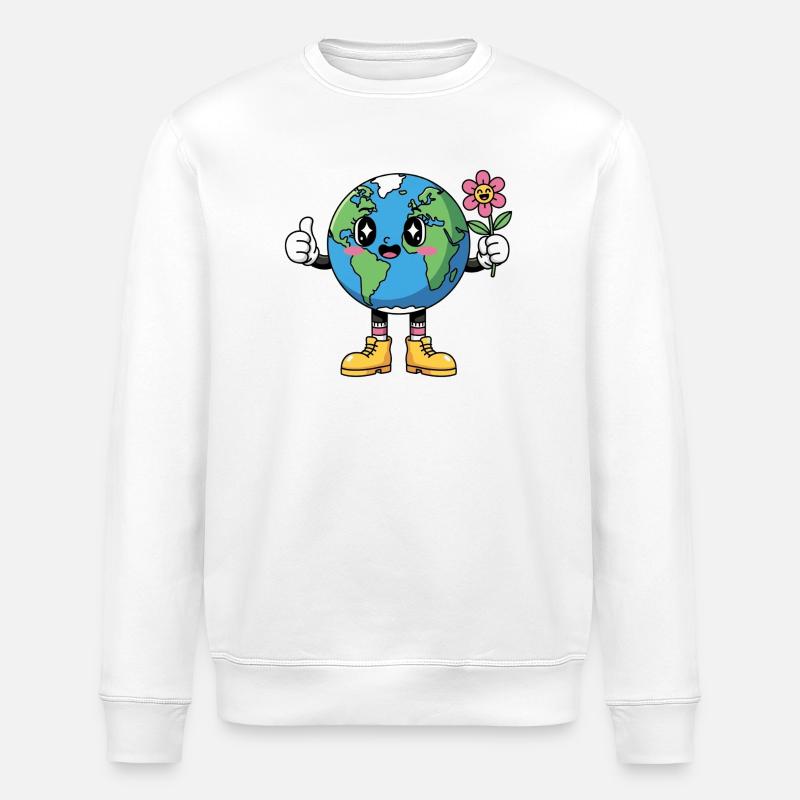Smiling Planet Earth T-Shirt-Geschenke - Stanley/Stella Unisex Bio-Sweatshirt ROLLER - Weiß