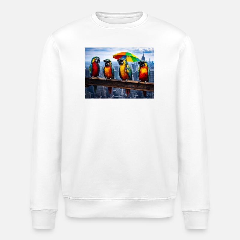 Parade de perroquets avec parapluie arc-en-ciel - Sweat bio ROLLER Stanley/Stella Unisexe - blanc