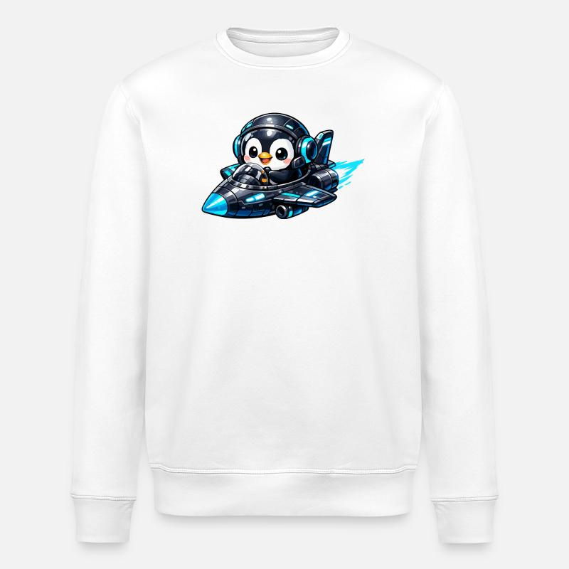 Neon-Pinguin Pilot im Raketenjet - Stanley/Stella Unisex Bio-Sweatshirt ROLLER - Weiß