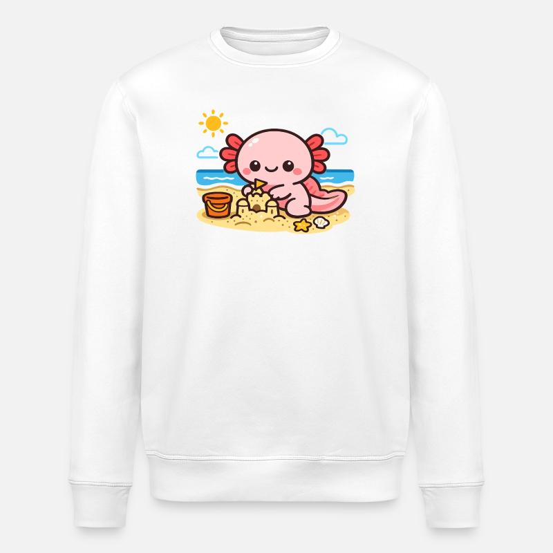Kuscheliger Axolotl am Strand - Stanley/Stella Unisex Bio-Sweatshirt ROLLER - Weiß
