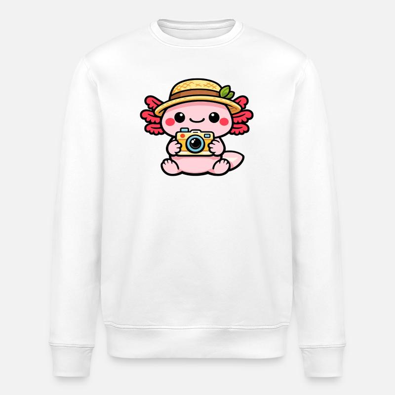 Axolotl Camera Kawaii Straw Hat Magic - Stanley/Stella ROLLER Unisex Organic Sweatshirt - white