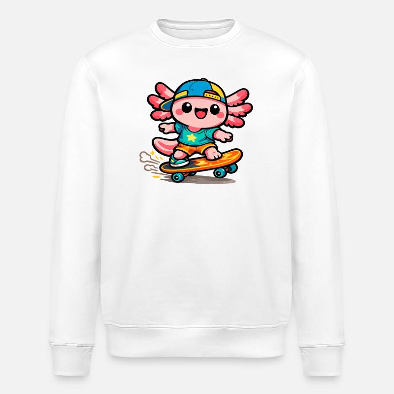 Kawaii Wing Skateboarder Axolotl - Stanley/Stella ROLLER Unisex Organic Sweatshirt - white