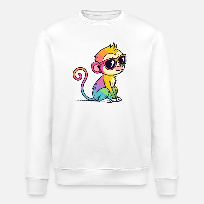 Rainbow Monkey Chic Glasses - Stanley/Stella ROLLER Unisex Organic Sweatshirt - white