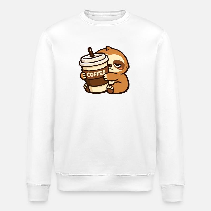Kaffee-liebendes Faultier - Stanley/Stella Unisex Bio-Sweatshirt ROLLER - Weiß