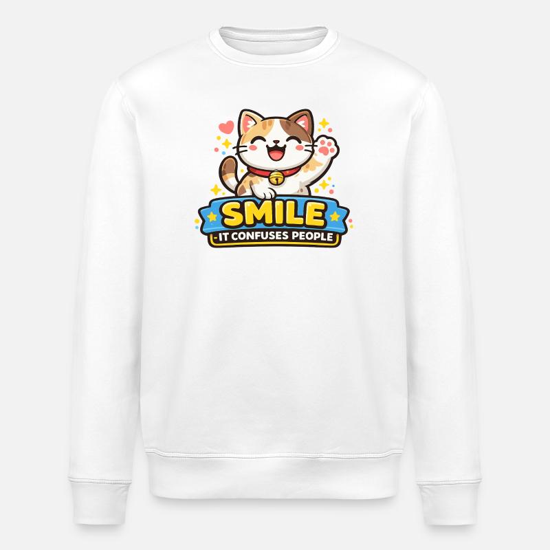 Lächelnde Katze Verwirrt Menschen - Stanley/Stella Unisex Bio-Sweatshirt ROLLER - Weiß