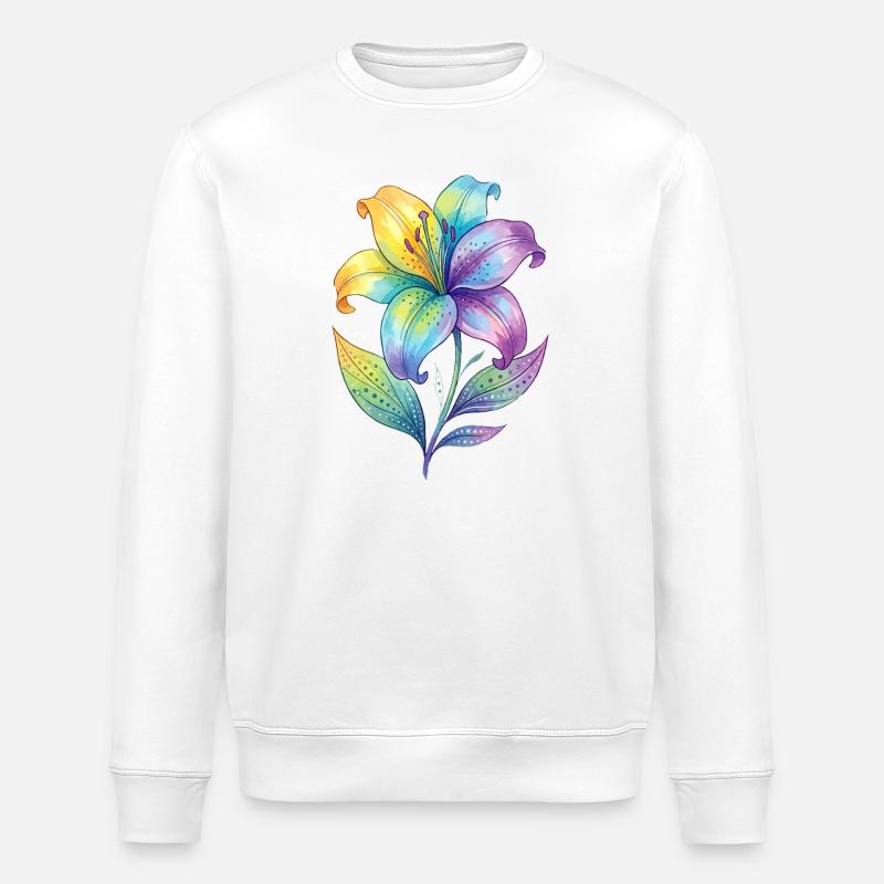 Regenbogen Lilie Aquarell - Stanley/Stella Unisex Bio-Sweatshirt ROLLER - Weiß