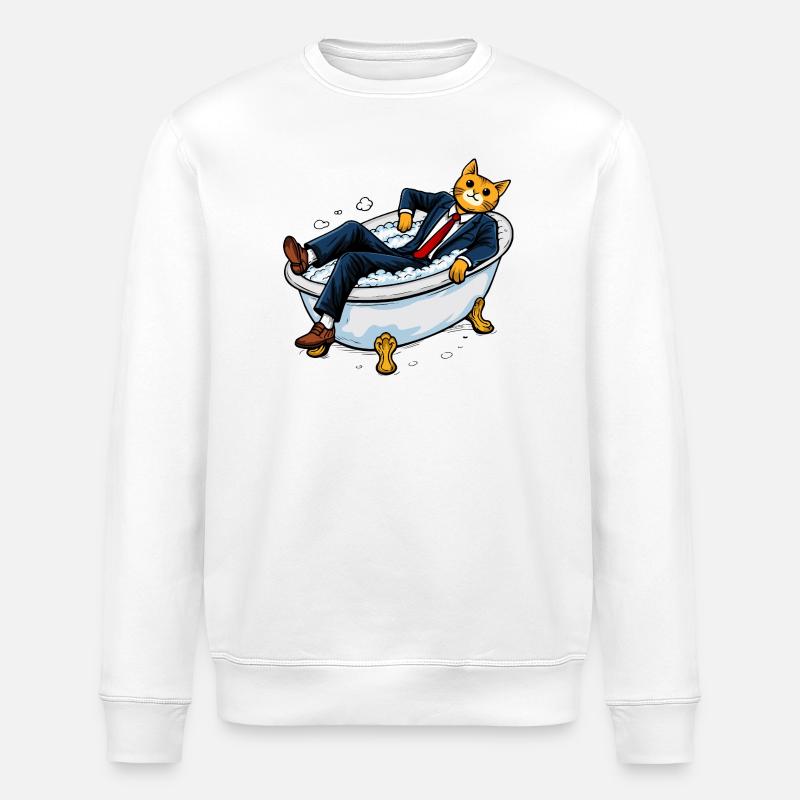 Firmenkatze in einer seifigen Badewanne - Stanley/Stella Unisex Bio-Sweatshirt ROLLER - Weiß