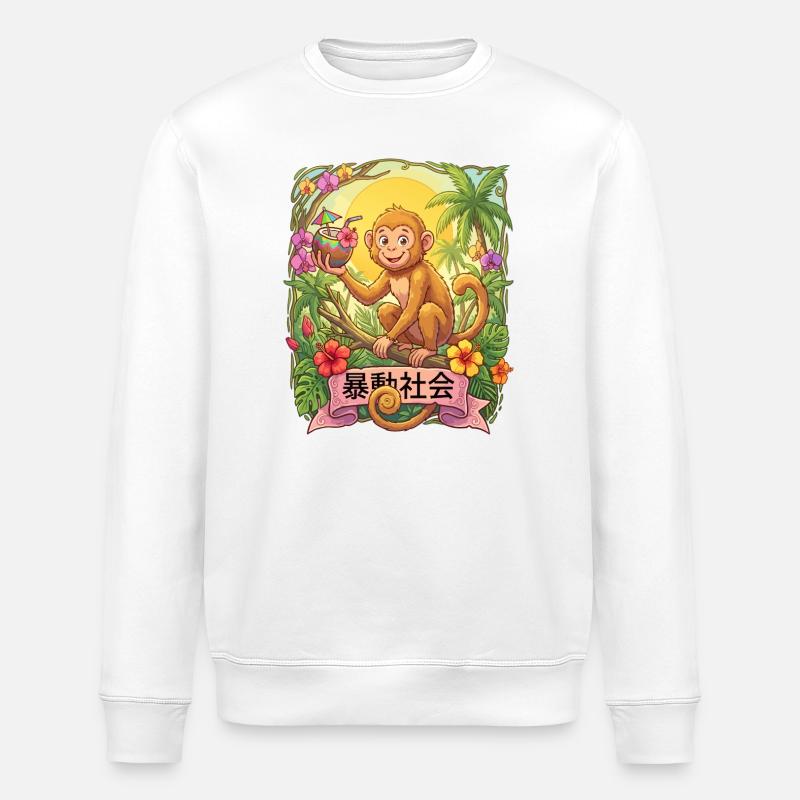 Tropical Monkey Sip on Paradise - Stanley/Stella ROLLER Unisex Organic Sweatshirt - white