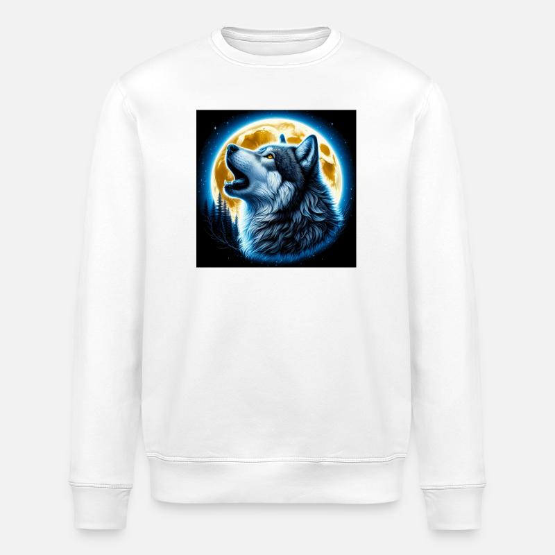 Wolf howls at the Full Moon - Stanley/Stella ROLLER Unisex Organic Sweatshirt - white