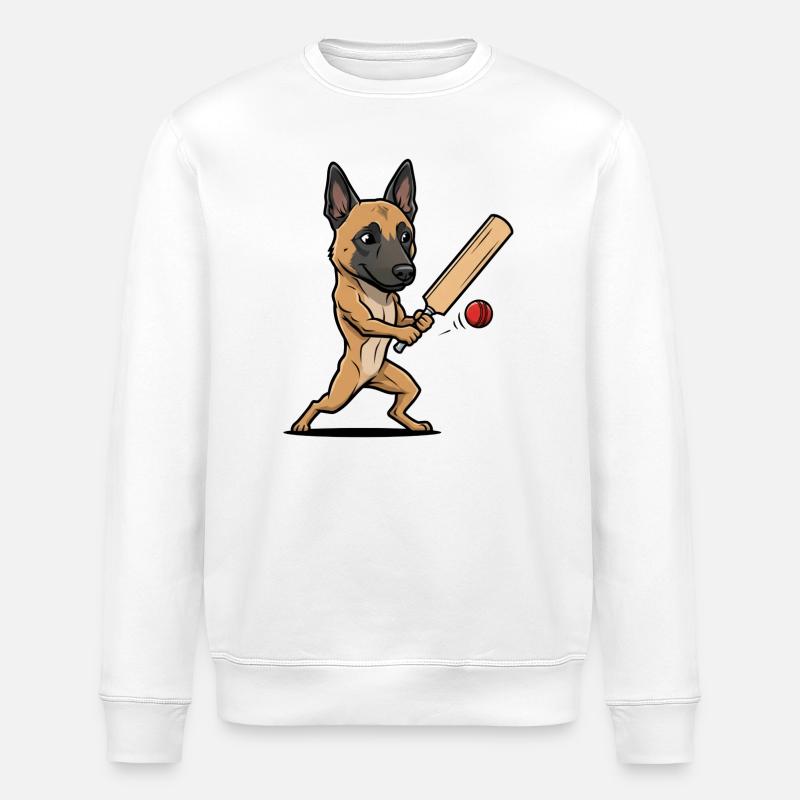 Belgischer Malinois Hund Beim Cricket - Stanley/Stella Unisex Bio-Sweatshirt ROLLER - Weiß