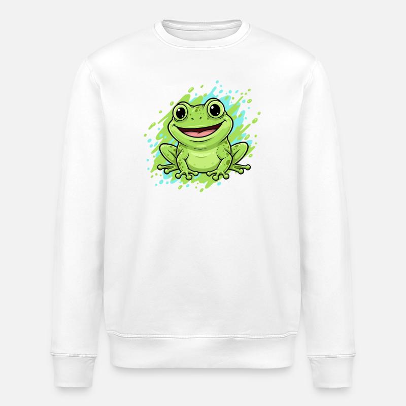 Dessin animé joyeux de grenouilles éclaboussures - Sweat bio ROLLER Stanley/Stella Unisexe - blanc