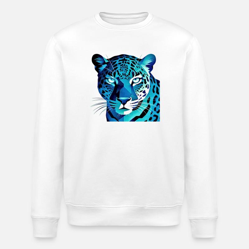 Léopard géométrique bleu fluorescent - Sweat bio ROLLER Stanley/Stella Unisexe - blanc