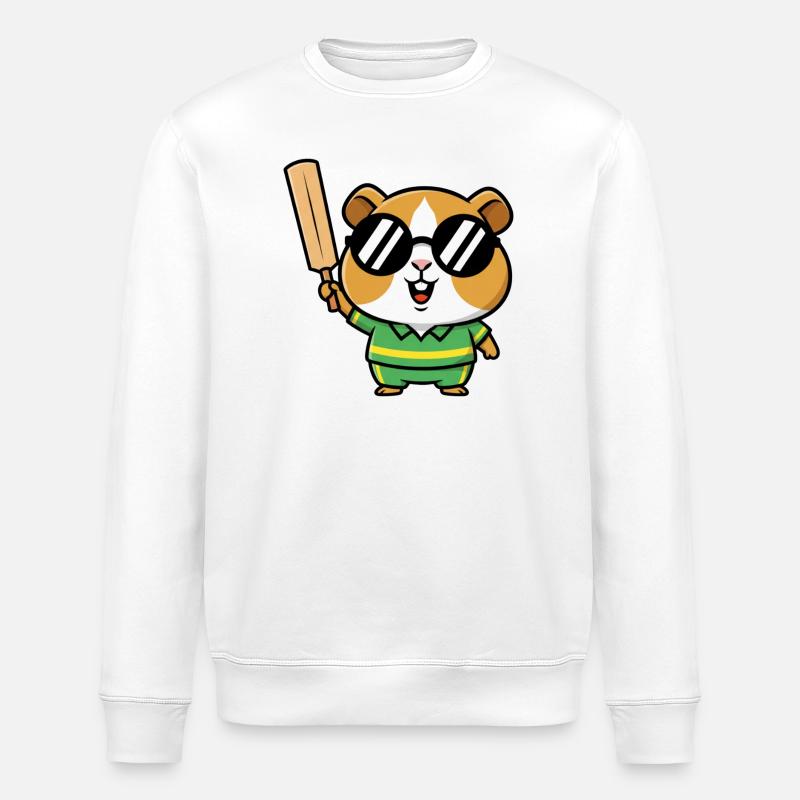 Cooler Hamster Mit Cricket Schlaeger - Stanley/Stella Unisex Bio-Sweatshirt ROLLER - Weiß