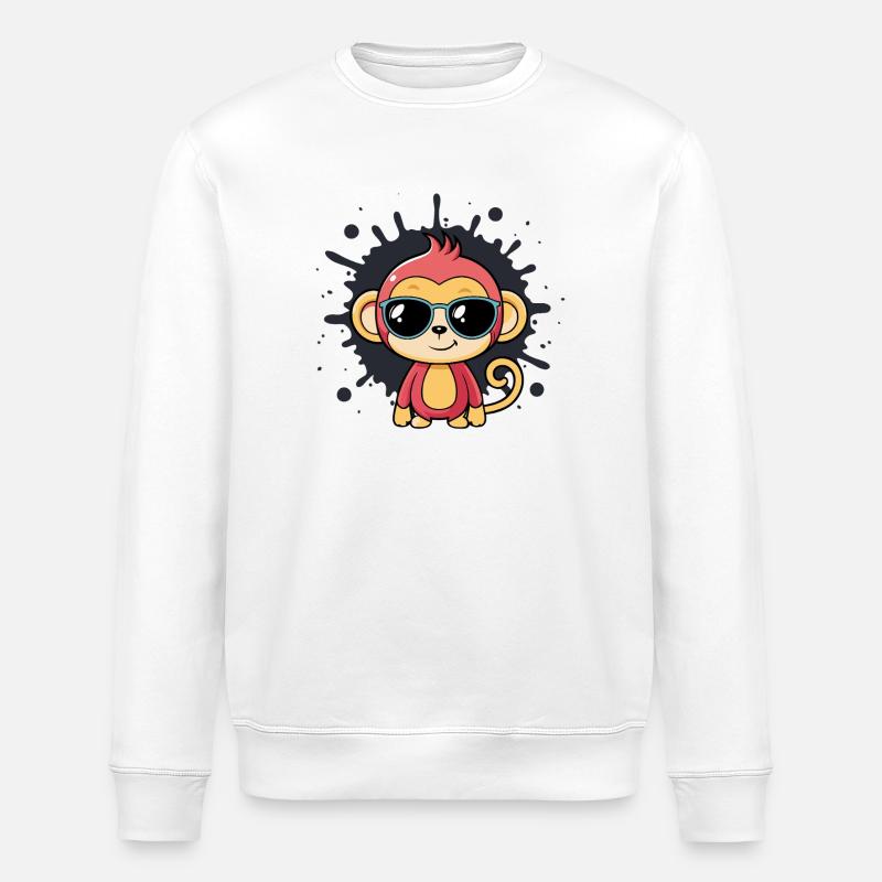 Monkey chic splash black glasses - Stanley/Stella ROLLER Unisex Organic Sweatshirt - white