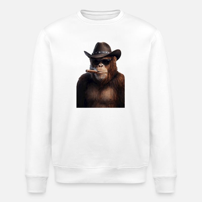 Cowboy-Gorilla mit Zigarre - Stanley/Stella Unisex Bio-Sweatshirt ROLLER - Weiß