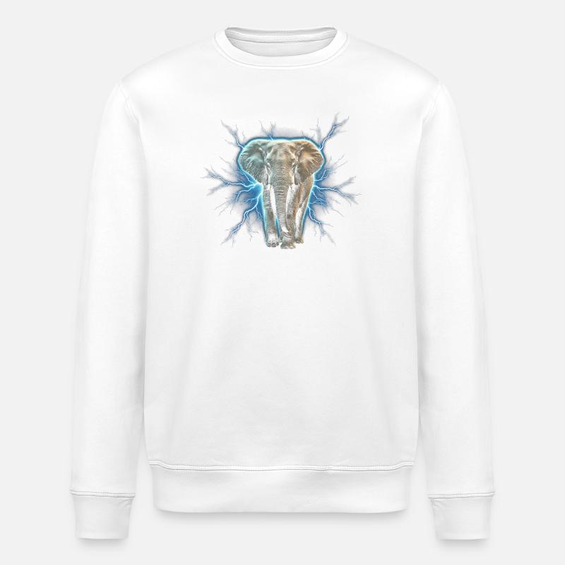 Blitzelefant mit elektrischer Aura - Stanley/Stella Unisex Bio-Sweatshirt ROLLER - Weiß