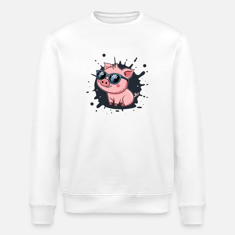 Cool pig in glasses on splash - Stanley/Stella ROLLER Unisex Organic Sweatshirt - white