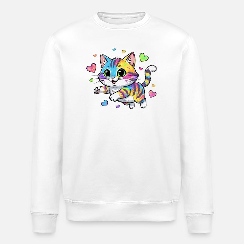 Chat arc-en-ciel au cœur - Sweat bio ROLLER Stanley/Stella Unisexe - blanc