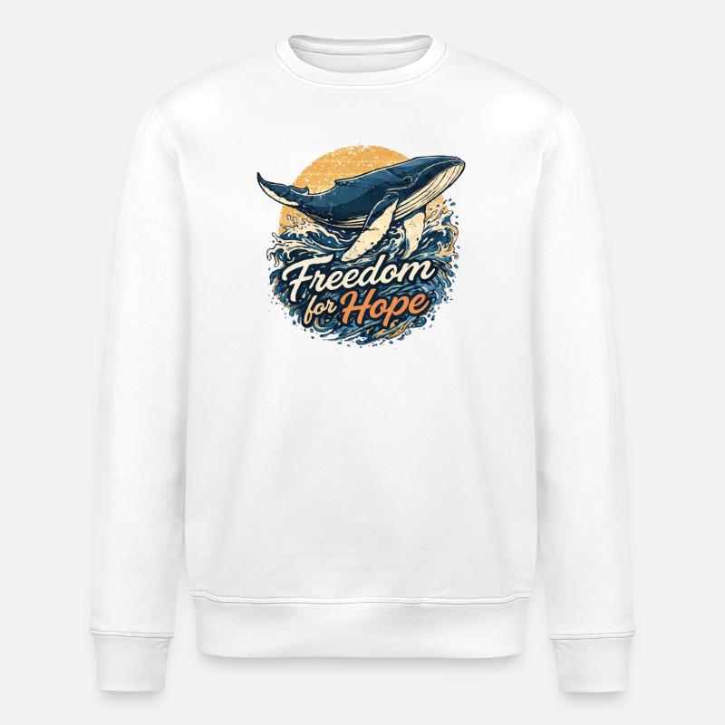 Freedom for Hope: Whale & Wave - Stanley/Stella ROLLER Unisex Organic Sweatshirt - white