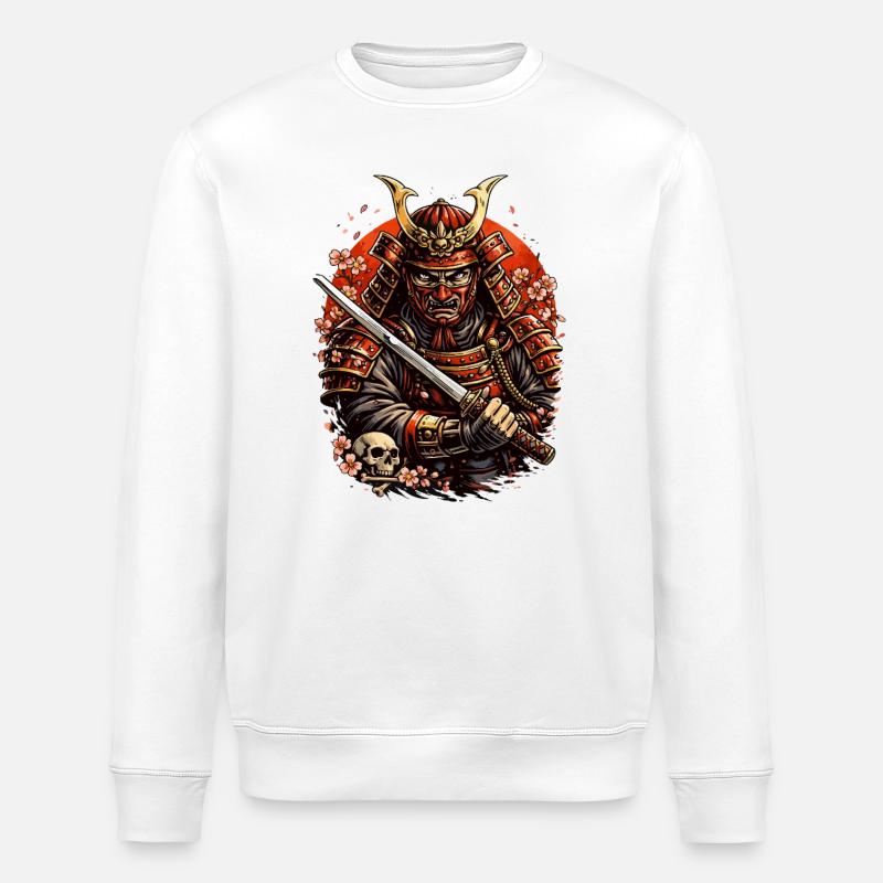 Samurai mit Kirschblüten und Schädel - Stanley/Stella Unisex Bio-Sweatshirt ROLLER - Weiß