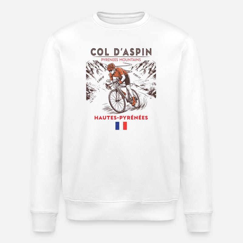 Col d'Aspin Cycling -Pyrenees Mountains- France  - Sweat bio ROLLER Stanley/Stella Unisexe - blanc
