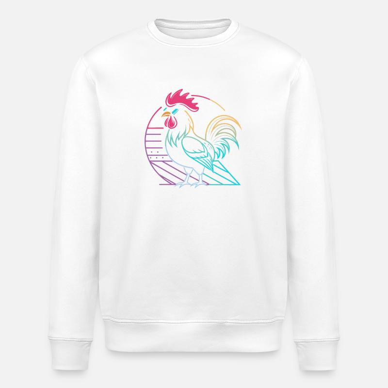 Coq neon rétro avec lunettes - Sweat bio ROLLER Stanley/Stella Unisexe - blanc
