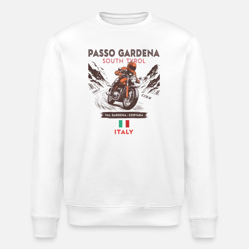 Passo Gardena Motorcycle design– Dolomites  - Sweat bio ROLLER Stanley/Stella Unisexe - blanc