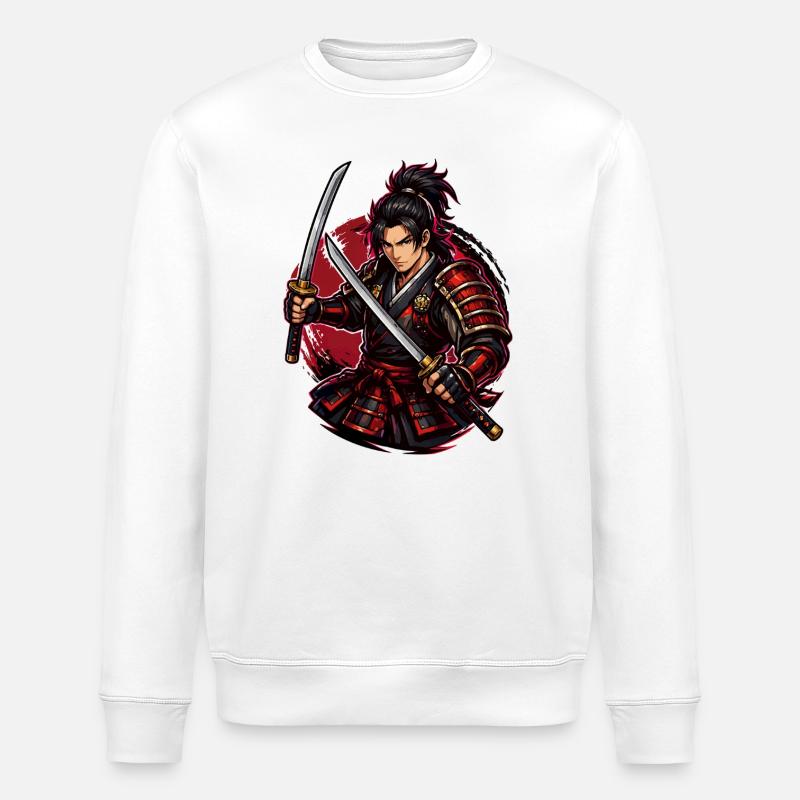 Combattant Samouraï dans Red Swirl - Sweat bio ROLLER Stanley/Stella Unisexe - blanc