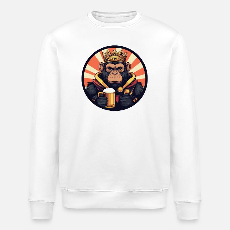 Bière de singe drôle - Sweat bio ROLLER Stanley/Stella Unisexe - blanc