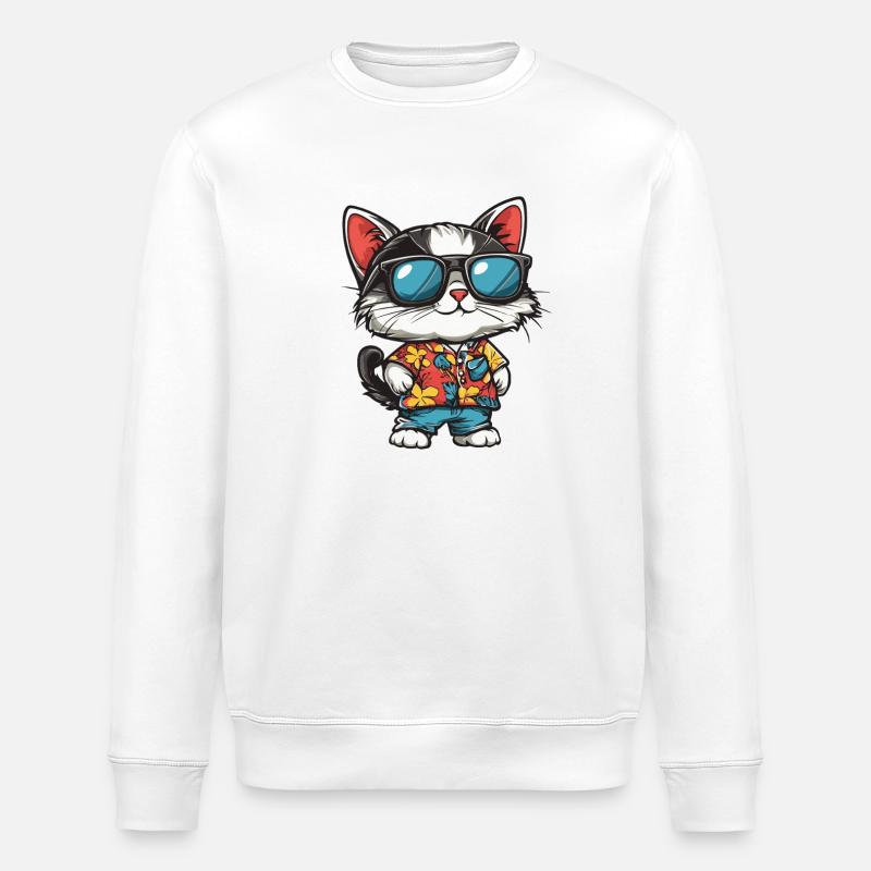 Cat Comic Holiday - Stanley/Stella ROLLER Unisex Organic Sweatshirt - white