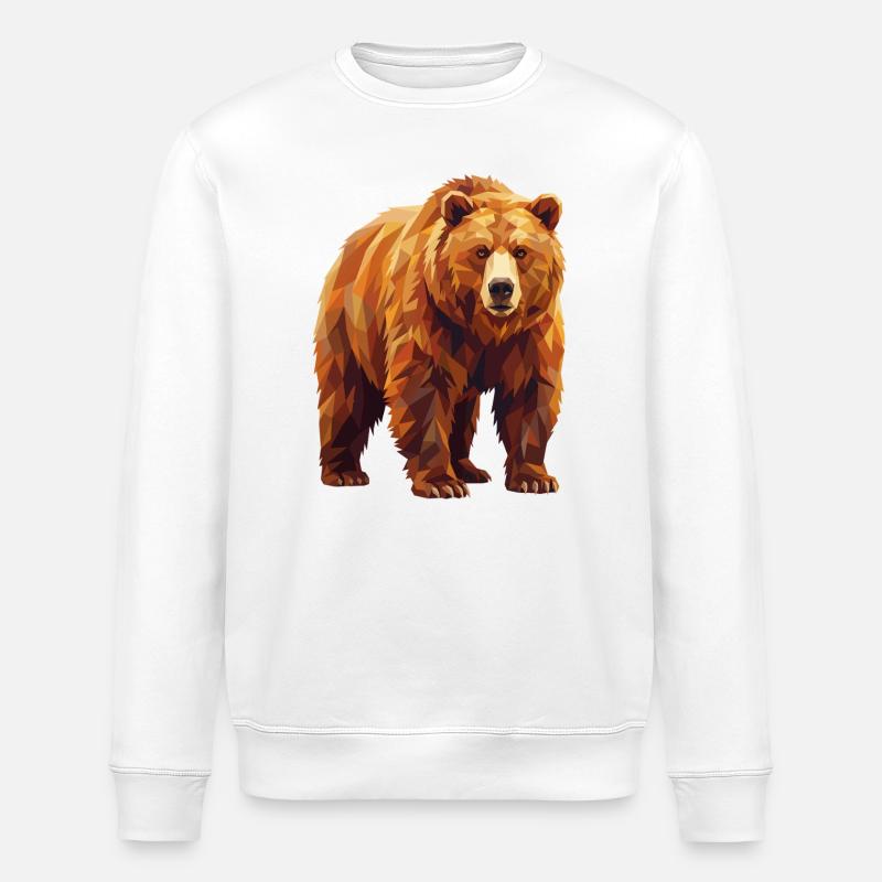 Geometrische Grizzlybär-Low-Poly-Kunst - Stanley/Stella Unisex Bio-Sweatshirt ROLLER - Weiß