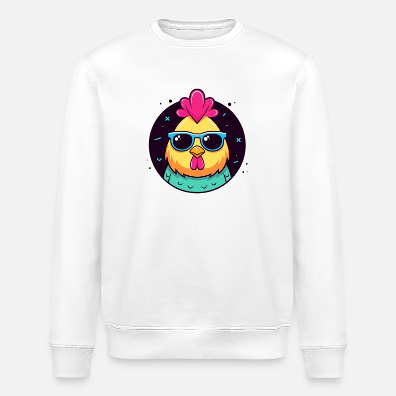 Chicken Hipster Blaue Brille - Stanley/Stella Unisex Bio-Sweatshirt ROLLER - Weiß