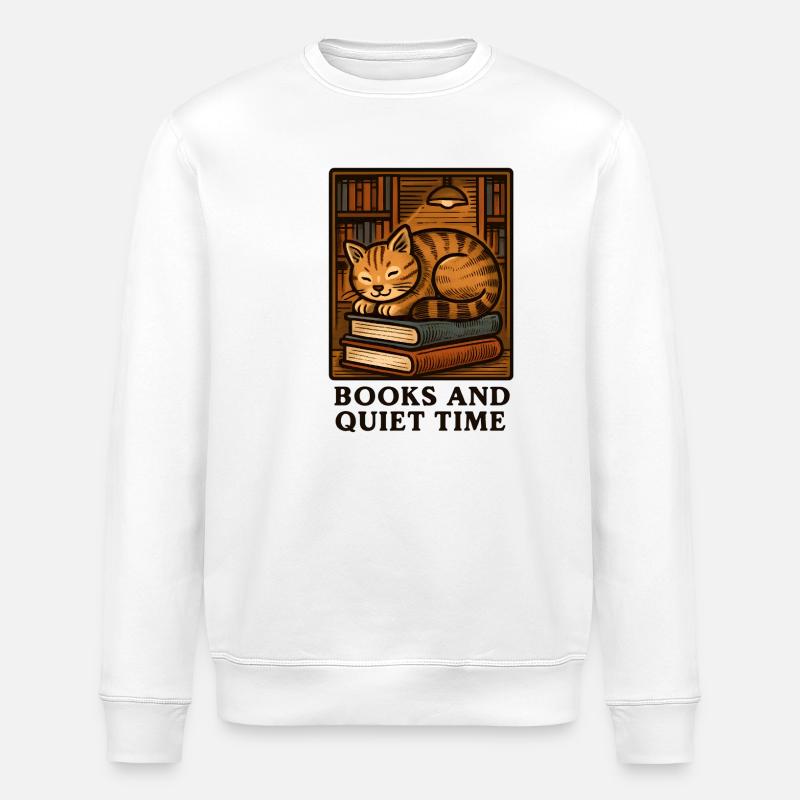 Cat's Rest: Reading Time on Books - Stanley/Stella ROLLER Unisex Organic Sweatshirt - white