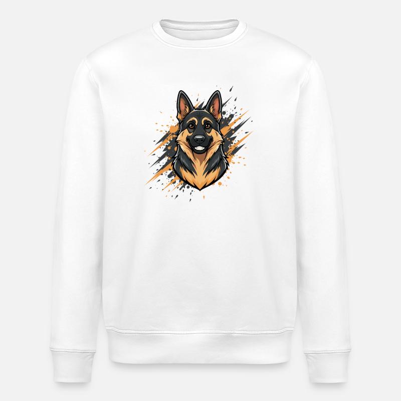 German Shepherd Head Spray Art - Stanley/Stella ROLLER Unisex Organic Sweatshirt - white