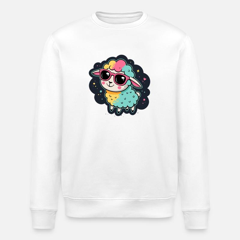 Kosmisches Schaf Rosa Brille - Stanley/Stella Unisex Bio-Sweatshirt ROLLER - Weiß