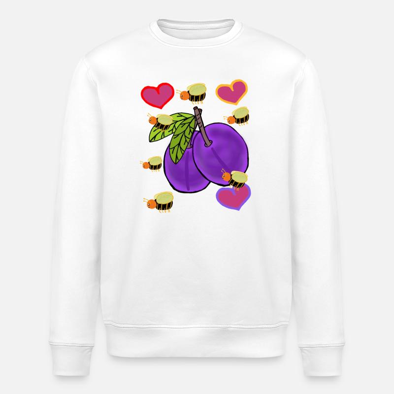 Pflaume  Pflaumen mit Bienchen-Herzen - Stanley/Stella Unisex Bio-Sweatshirt ROLLER - Weiß