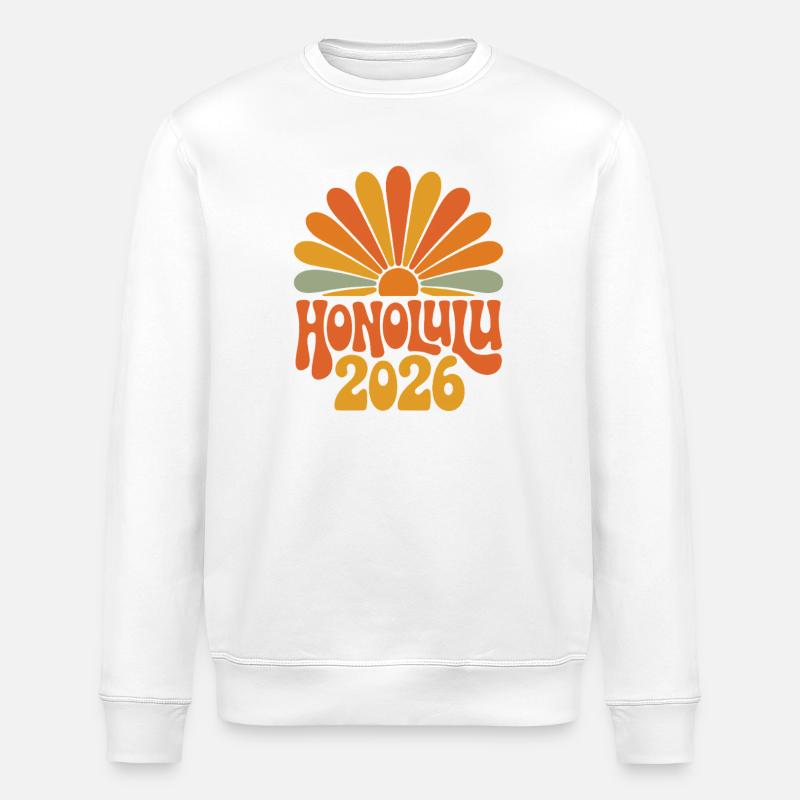 Honolulu 2026 Retro Sunburst - Stanley/Stella ROLLER Unisex Organic Sweatshirt - white