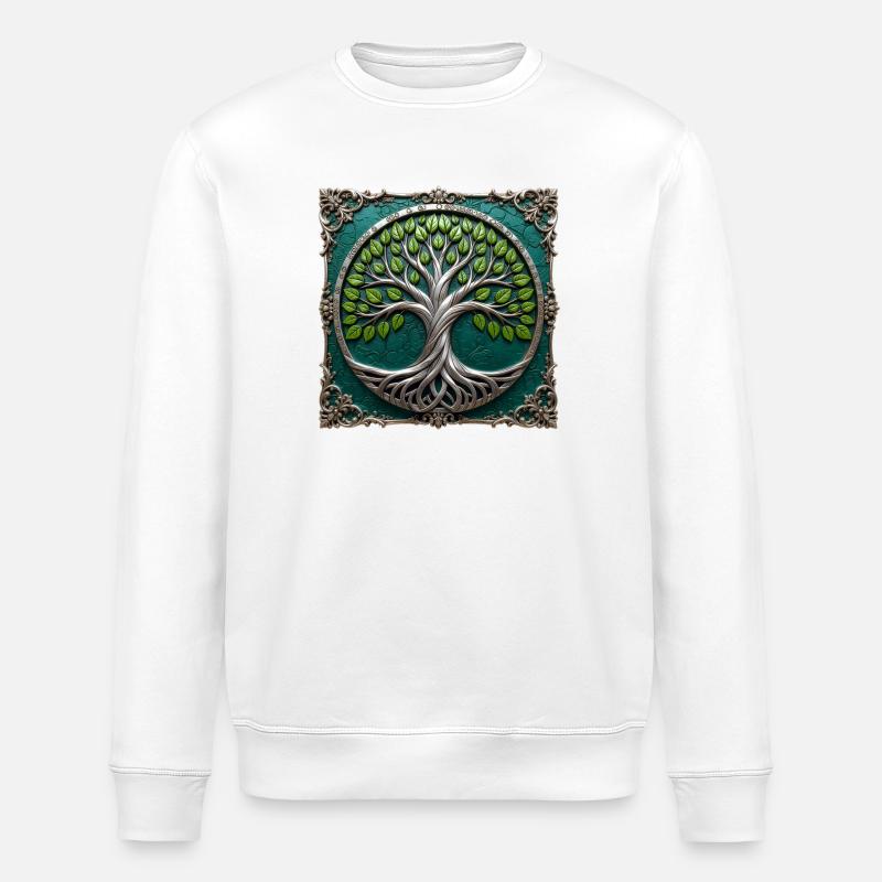 Arbre de vie circulaire métallique - Sweat bio ROLLER Stanley/Stella Unisexe - blanc