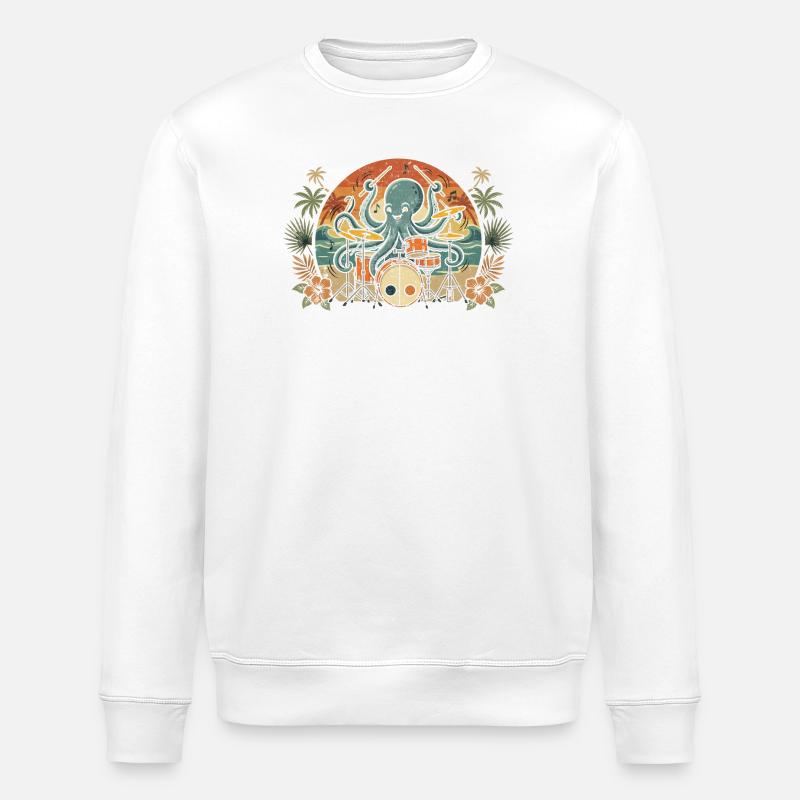Tropical Octopus Drummer - Stanley/Stella ROLLER Unisex Organic Sweatshirt - white
