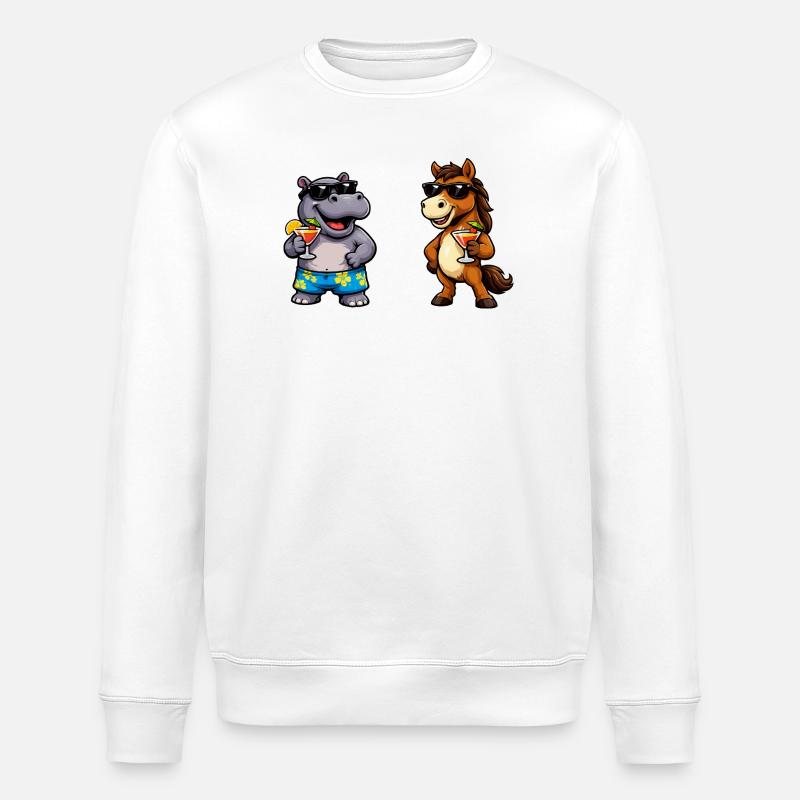 Dessin animé Cocktail Hippo Horse - Sweat bio ROLLER Stanley/Stella Unisexe - blanc
