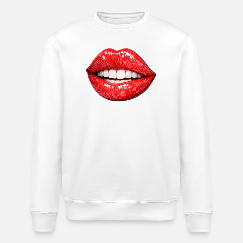 Bright Red Lips Smile - Stanley/Stella ROLLER Unisex Organic Sweatshirt - white