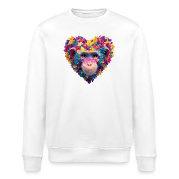 Farbenspiel-Affenherz mit Blumengirlande - Stanley/Stella Unisex Bio-Sweatshirt ROLLER - Weiß - Vorne - Nik (191cm)