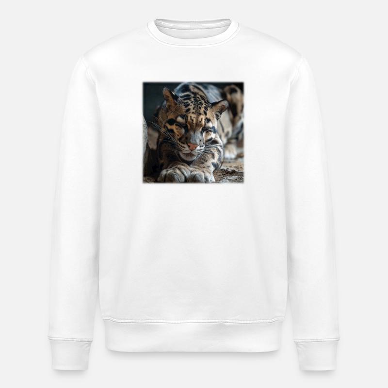 Clouded leopard resting pose Expressive wildcat - Stanley/Stella ROLLER Unisex Organic Sweatshirt - white